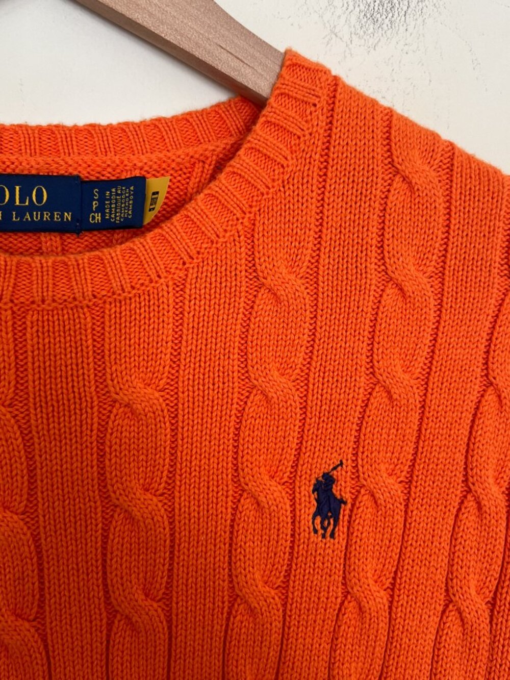 Polo Ralph Lauren Orange Cable Knit Cotton Crew Neck Sweater - Picture 2 of 6